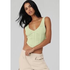 *RARE* Alo Yoga Open-Knit Chase The Sun Corset Tank - Iced Green Tea